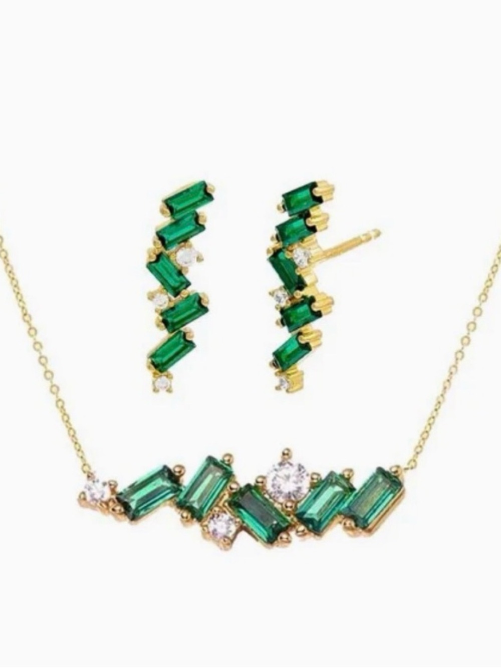 Adina Eden Gold-Tone Emerald Necklace & Studs - NEW